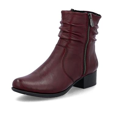 Rieker Ruffled Block Heel Ankle Boot - Wine